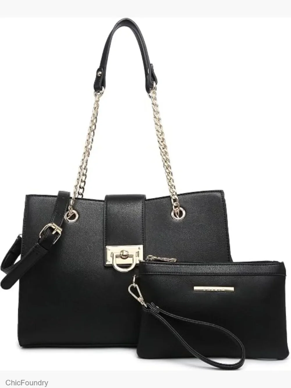 Faux Leather Satchel Tote Hobo Bag with Matching Clutch